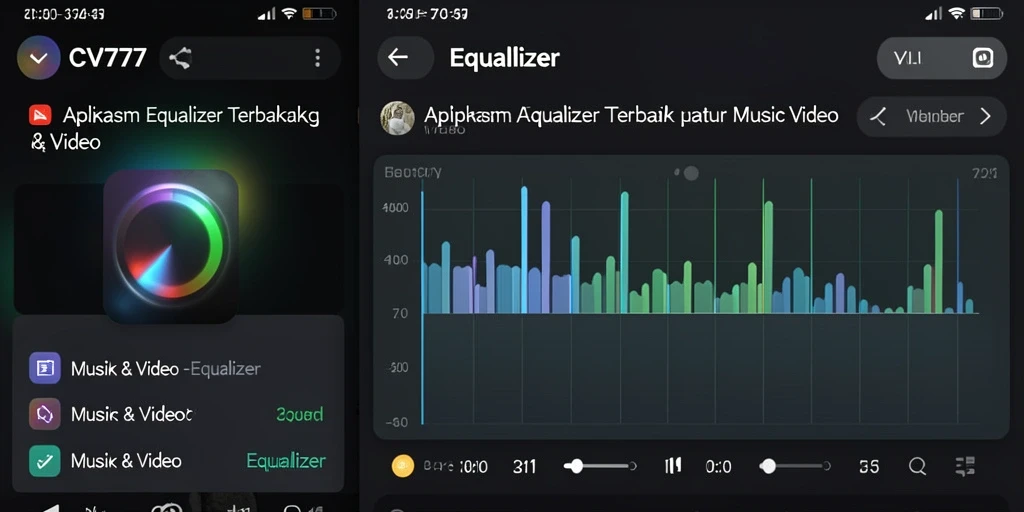 Tampilan antarmuka aplikasi Equalizer CV777 yang menarik dan fungsional.