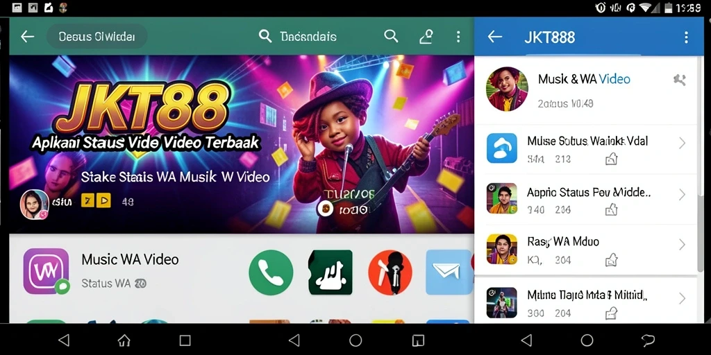 Antarmuka JKT88 menampilkan berbagai pilihan video untuk status WA.