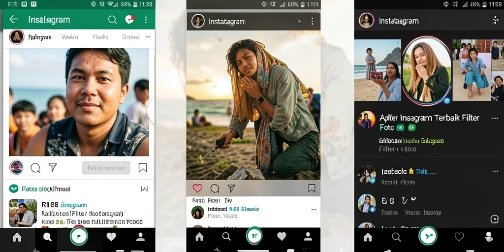 Antarmuka aplikasi RI188 yang menawan dengan berbagai filter Instagram.